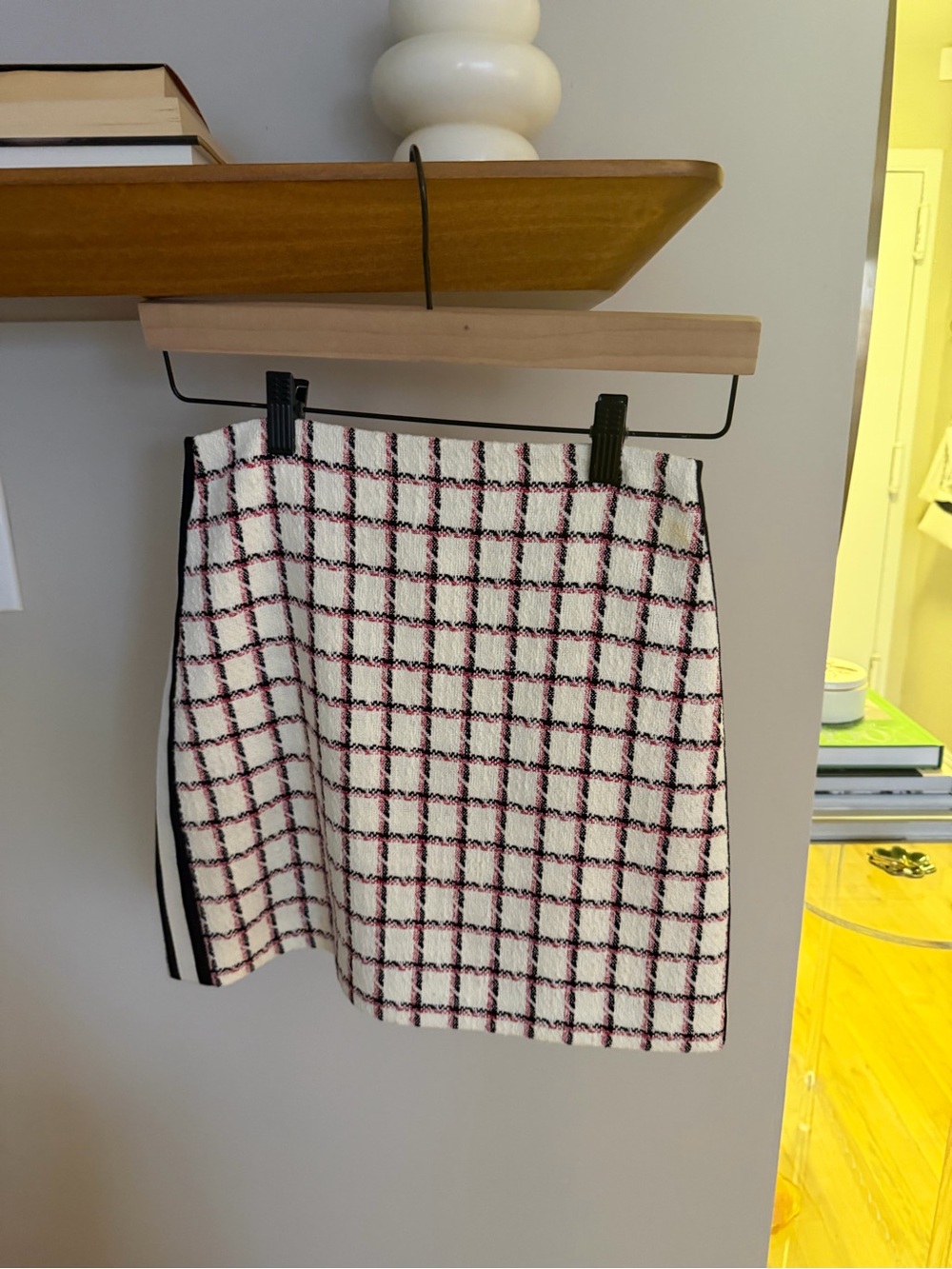 Veronica Beard White Plaid Mini Skirt with Black Trim